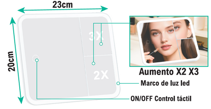 Espejo para Maquillaje – Táctil, con LED y portátil